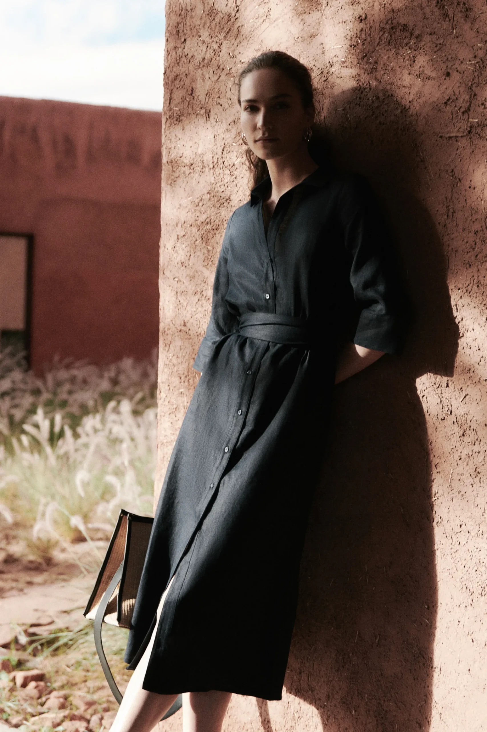 Sale Robe Yana 100% Lin Bleu Marine Femme Robes