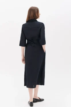 Sale Robe Yana 100% Lin Bleu Marine Femme Robes