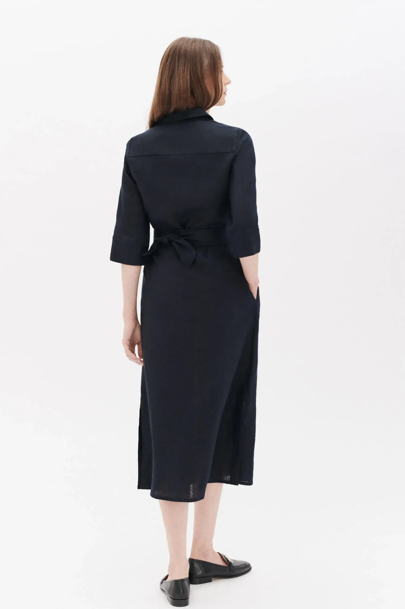 Sale Robe Yana 100% Lin Bleu Marine Femme Robes