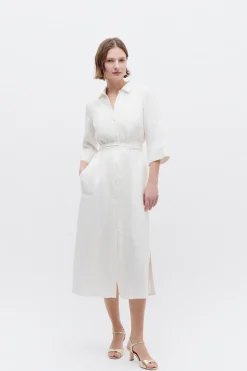 Best Robe Yana 100% Lin Ivoire Femme Robes