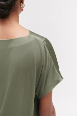 Clearance Top Victor Satine Vert Kaki Femme Tops Et T-Shirts