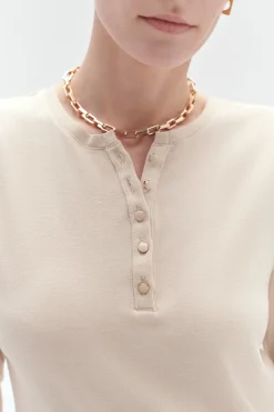 Cheap T-Shirt Boutonne Andrea Beige Femme Tops Et T-Shirts