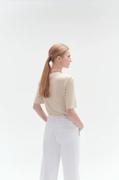 Cheap T-Shirt Boutonne Andrea Beige Femme Tops Et T-Shirts