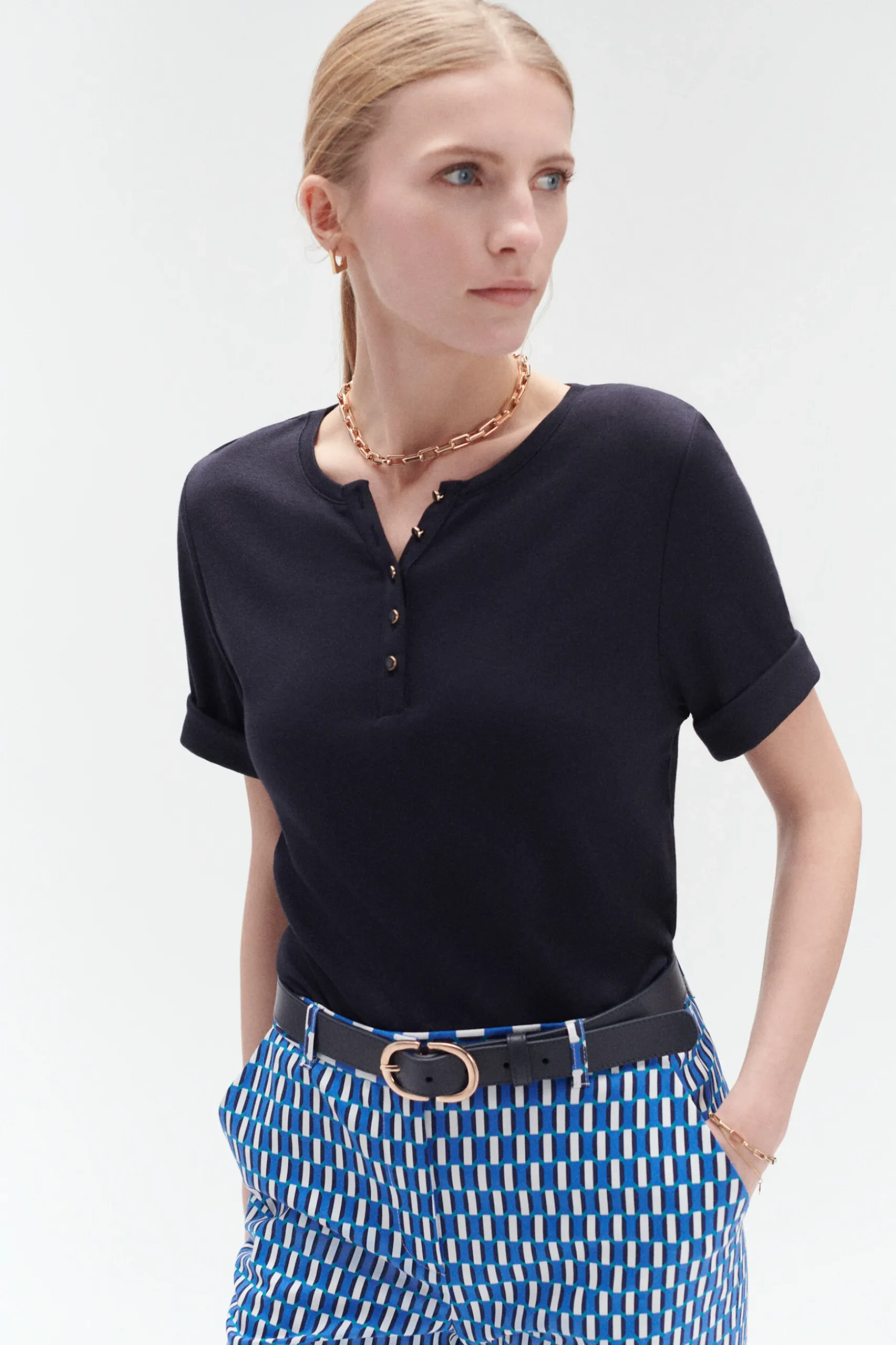 Outlet T-Shirt Boutonne Andrea Femme Tops Et T-Shirts