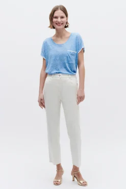 Store T-Shirt Evita 100% Lin Bleu Femme Tops Et T-Shirts