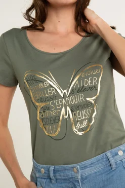 New T-Shirt Jamelia Vert Kaki Femme Tops Et T-Shirts