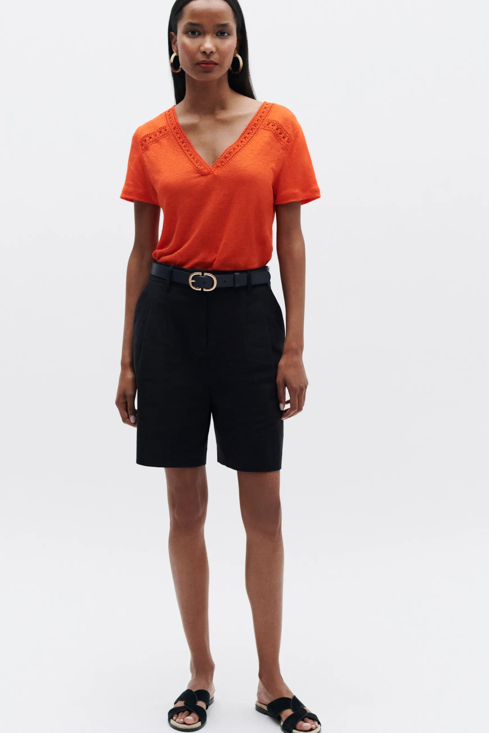 Best T-Shirt Lolita 100% Lin Orange Femme Tops Et T-Shirts