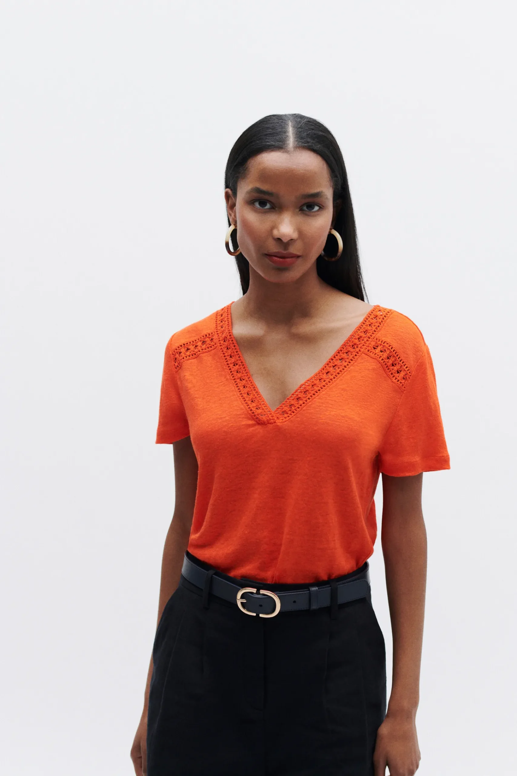 Best T-Shirt Lolita 100% Lin Orange Femme Tops Et T-Shirts