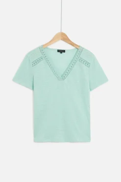 Outlet T-Shirt Lolita 100% Lin Vert Menthe Femme Tops Et T-Shirts