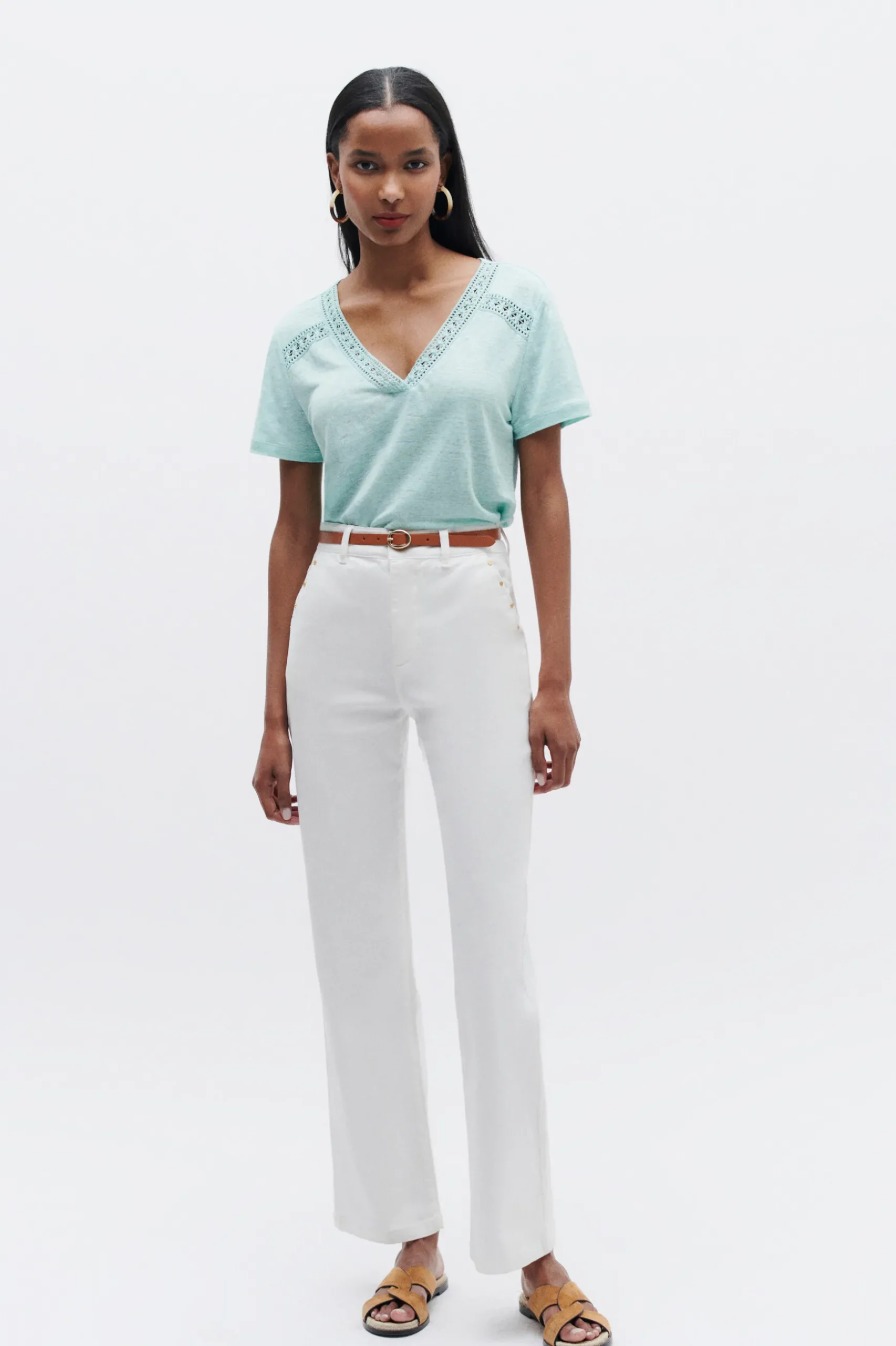 Outlet T-Shirt Lolita 100% Lin Vert Menthe Femme Tops Et T-Shirts