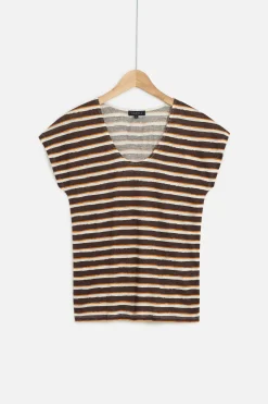 Cheap T-Shirt Murina 100% Lin Marron Fonce Femme Tops Et T-Shirts