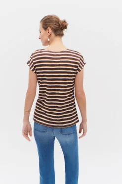 Cheap T-Shirt Murina 100% Lin Marron Fonce Femme Tops Et T-Shirts