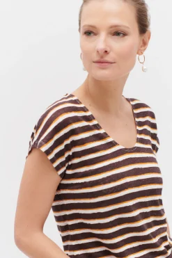 Cheap T-Shirt Murina 100% Lin Marron Fonce Femme Tops Et T-Shirts