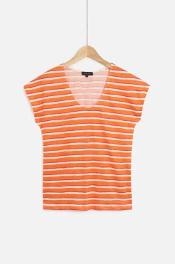 Hot T-Shirt Murina 100% Lin Orange Femme Tops Et T-Shirts