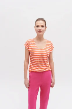 Hot T-Shirt Murina 100% Lin Orange Femme Tops Et T-Shirts