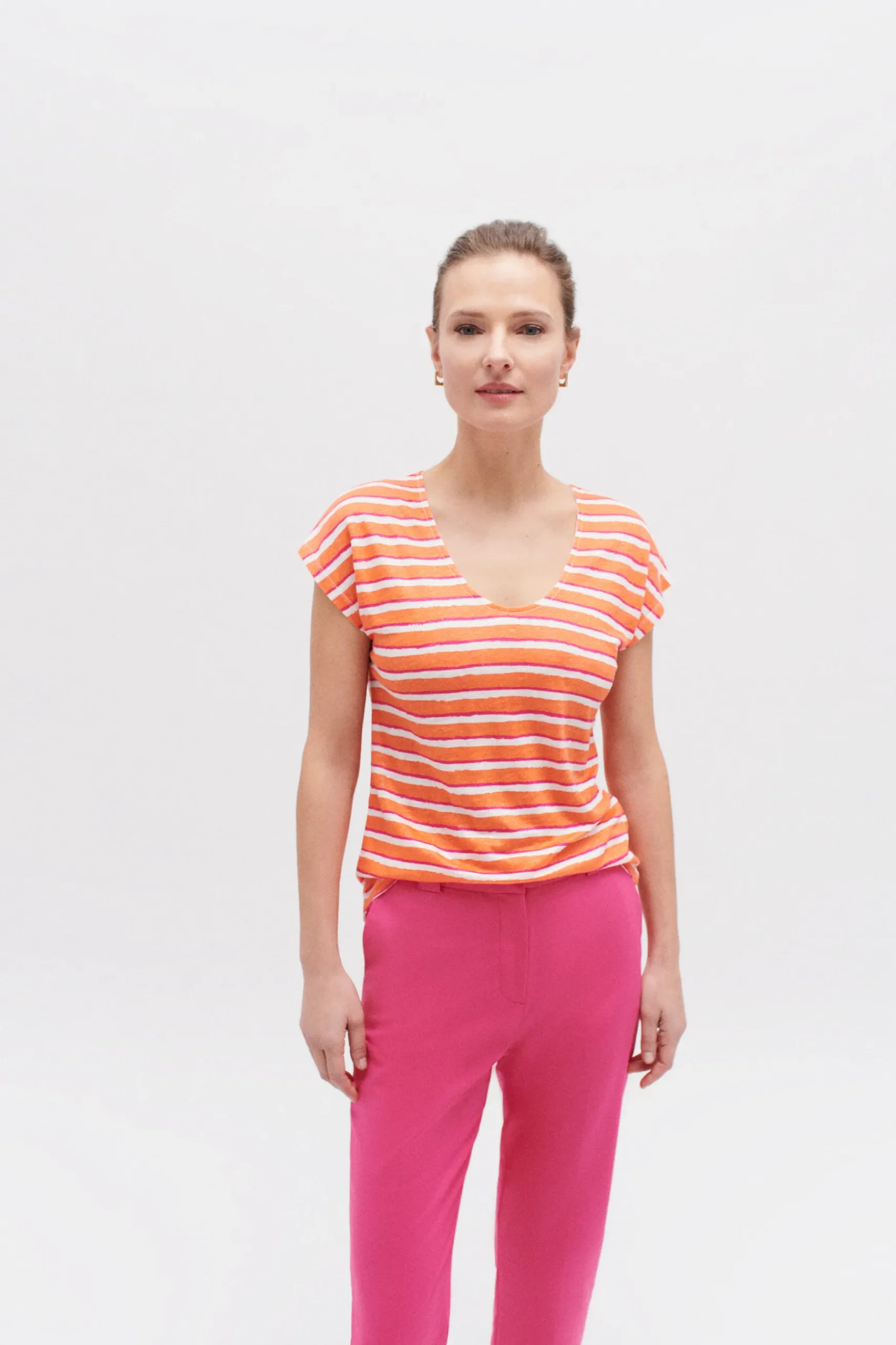 Hot T-Shirt Murina 100% Lin Orange Femme Tops Et T-Shirts